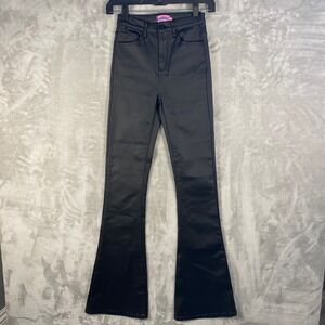 Edikted High Waist Flare Pants XS Black Shiny Coated Bootcut Trousers
